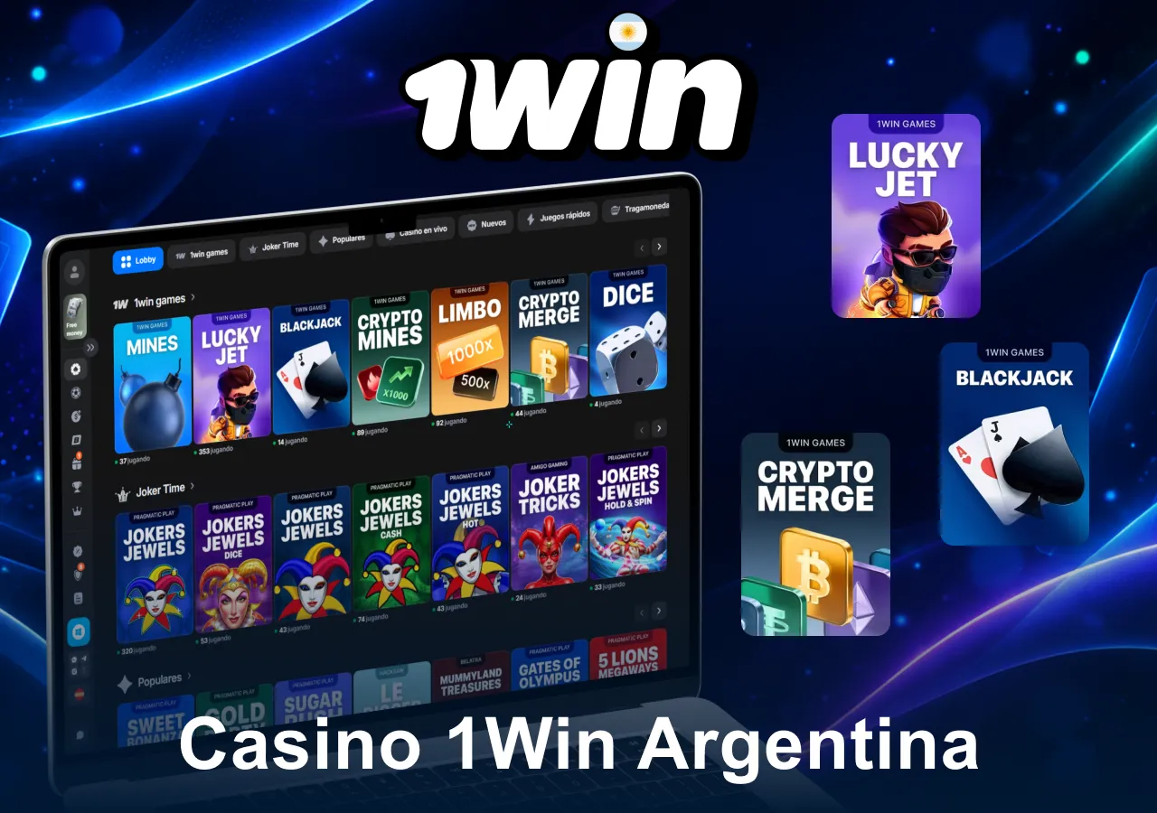 Casino 1Win Argentina con tragamonedas, blackjack, Lucky Jet y otros juegos online.