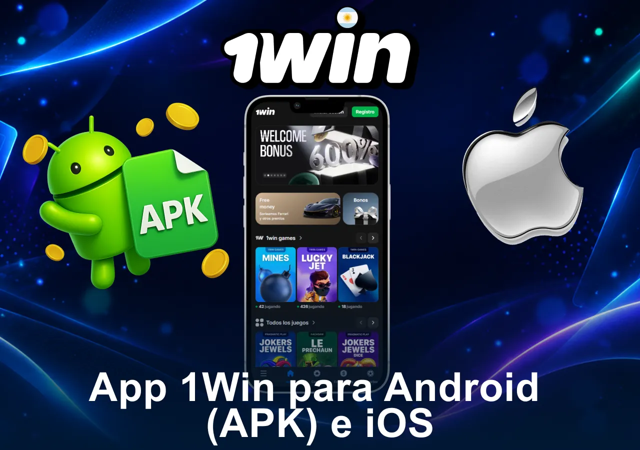 App de 1Win para Android APK e iOS con acceso a juegos y apuestas desde Argentina.