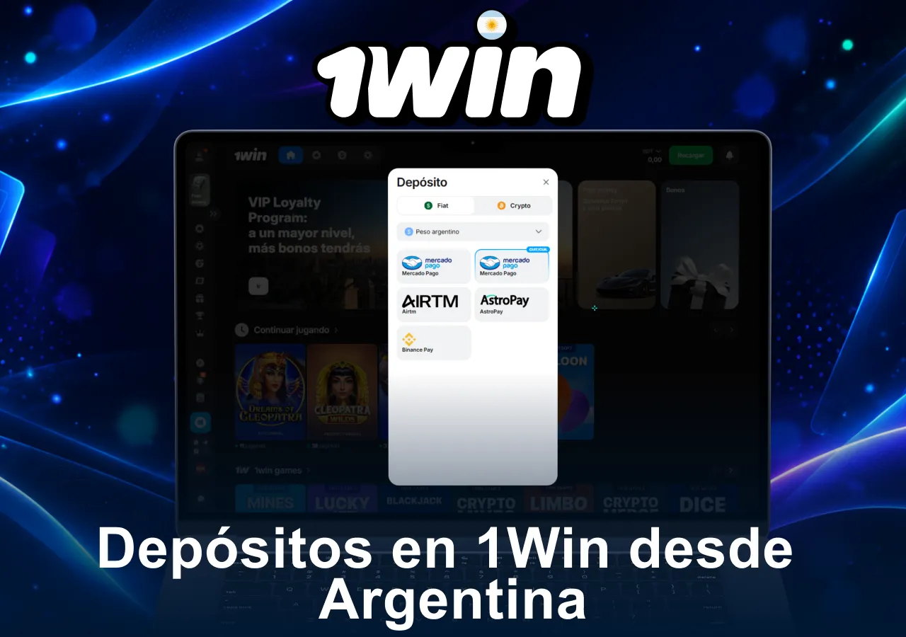 Métodos de depósito en 1Win Argentina con Mercado Pago, AstroPay, Airtm y Binance Pay.